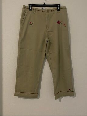 GAP Khaki Pants with Red Floral Embroidery